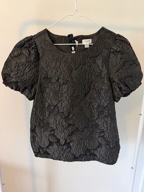 J. Crew Black Floral Jacquard Puff-Sleeve Blouse